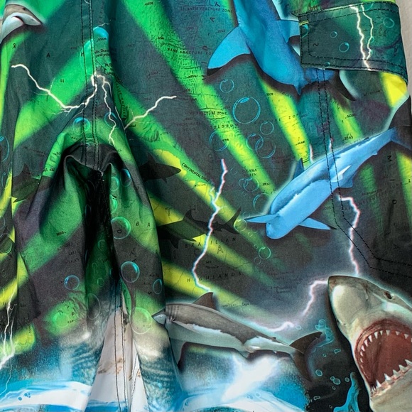 Zero Exposure Shark Graphics Elastic Waistband, Mesh Brief, Board Shorts. - Picture 6 of 11